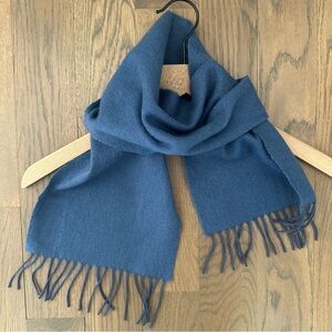 Vintage Johnstons of Elgin Wool Cashmere Oblong Scarf in Solid Blue 51"l